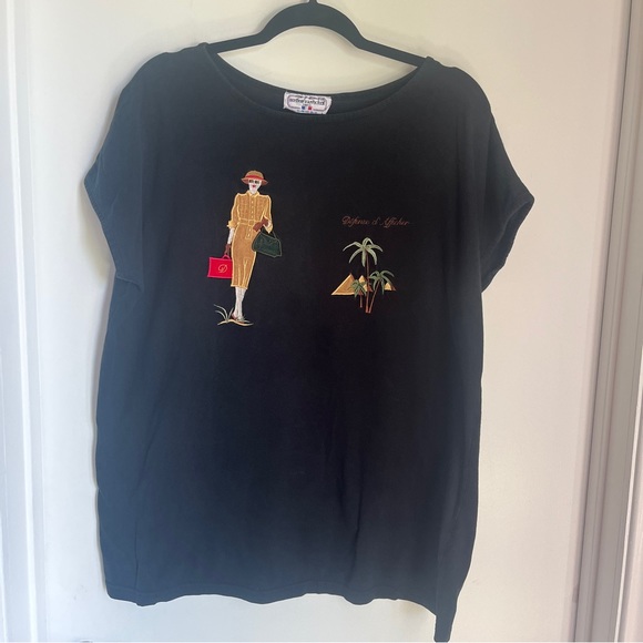 French Defense d'Afficher Black Egyptian Traveler Short Sleeve T-Shirt 80s 90s - Picture 1 of 6